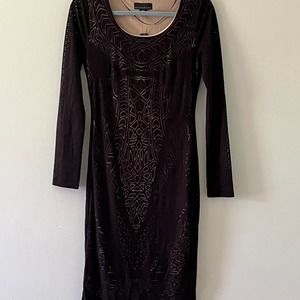 Attention NWT Bodycon Black Cut Out Long Sleeve Art Deco Dress SMALL